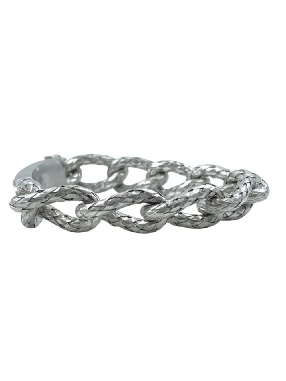 Bottega Veneta Chain Bracelet ID Intrecciato Silver Color Simple